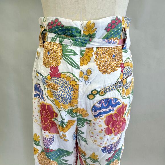 Roberta Roller Rabbit paperbag floral print ankle pants Size small  tie belt - Picture 14 of 15